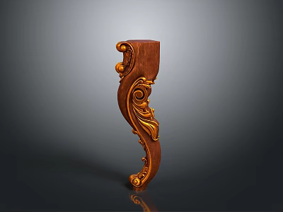 Elegant Wooden Decorative Furniture Leg with Intricate Carvings and Gold Accents 3d model