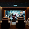 Luxury Home Theater Interior With Large Screen Comfortable Leather Seats And Starry Ceiling