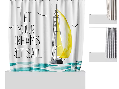 Sailboat Design Shower Curtain with Let Your Dreams Set Sail Quote Ocean Waves and Seagulls 3d model