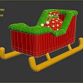 Doll Sleigh with Red Body Green Seat White Balls and Red Star Patterned Cushion