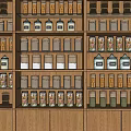 Traditional Medicine Store Interior With Wooden Shelves Display Cases And Glass Jars