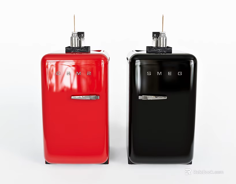SMEG Retro Style Compact Refrigerators in Red and Black Colors 3d model 