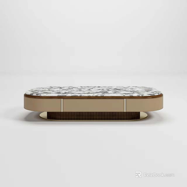 Modern Marble Coffee Table With Black White Pattern And Beige Drawer Design 3d model 