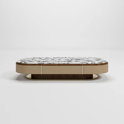 Modern Marble Coffee Table With Black White Pattern And Beige Drawer Design 3d model