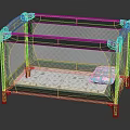 Modern Baby Crib Furniture With Gray Frame Mesh Sides Beige Handles And Patterned Mattress