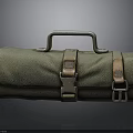 Green Canvas Utility Bag With Metal Handle And Leather Buckle Straps