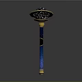 Decorative Scepter With Black Spherical Top Golden Ring And Blue Shaft Design