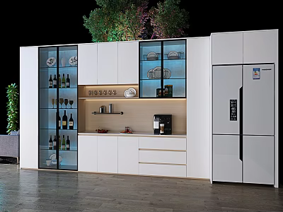 Sleek Modern Sideboard In White With Glass Doors Wine Storage And Lighting 3d model