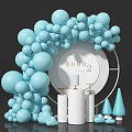 Light Blue Balloons Arch Decoration With White Pillars And Cone Ornaments For MOMO 2 Celebration
