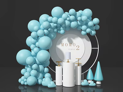 Light Blue Balloons Arch Decoration With White Pillars And Cone Ornaments For MOMO 2 Celebration 3d model