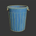 Blue Plastic Trash Bin with Metal Handles and Vertical Stripes for Indoor Use