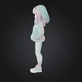 Anime Character Purple Light Blue Hair Light Blue Hoodie White Leggings Pink Shoes Black Background