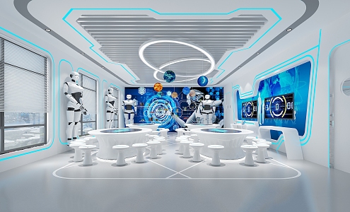 Modern Robot Classroom Artificial Intelligence Classroom Science and Technology Exhibition Hall Planet Light Robot 3d model