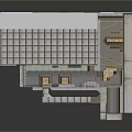 Indoor Skate Park With Multiple Ramps Blue Wooden Structures Gray Floor Red Signs And Ceiling Lights