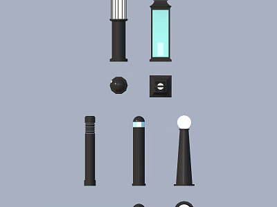 Outdoor Lights with Various Designs Including Post Ball and Cylindrical Styles 3d model