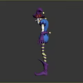 Fantasy Character With Purple Hat Blue Dress Striped Socks And Purple Gloves