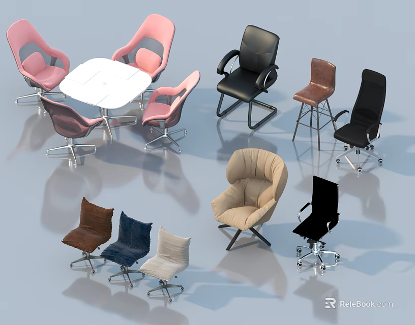 Various Office Chairs with Multiple Colors and Modern Styles for Workspace Use 3d model