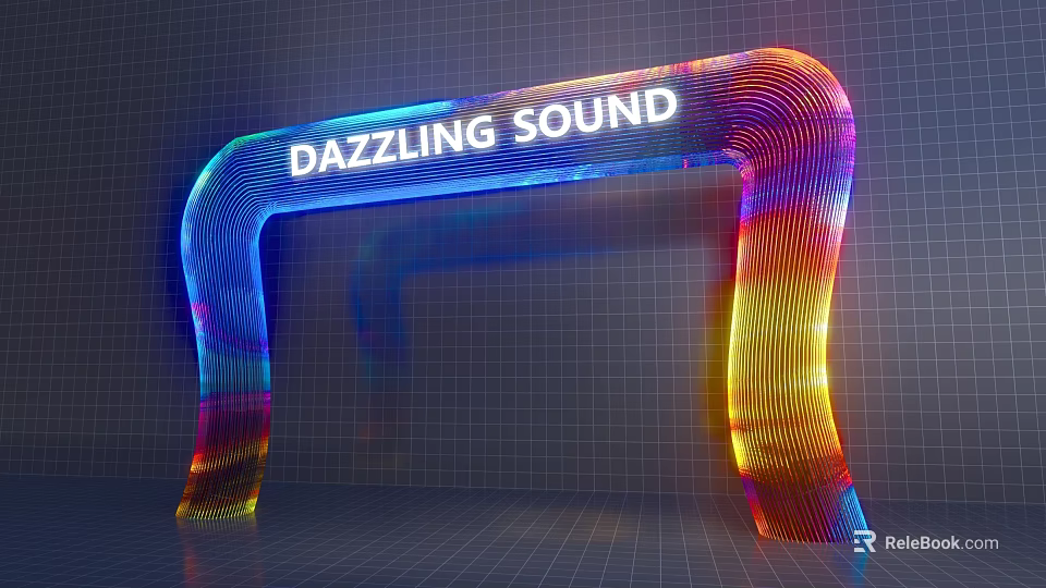Vibrant Colorful Neon Archway Featuring Dazzling Sound Text And Grid Design 3d model 