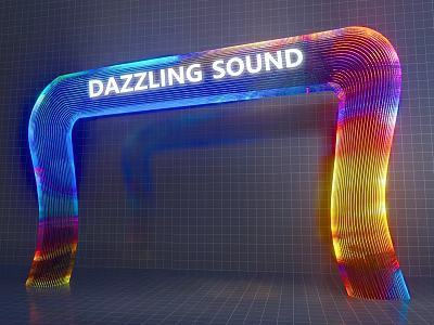 Vibrant Colorful Neon Archway Featuring Dazzling Sound Text And Grid Design 3d model