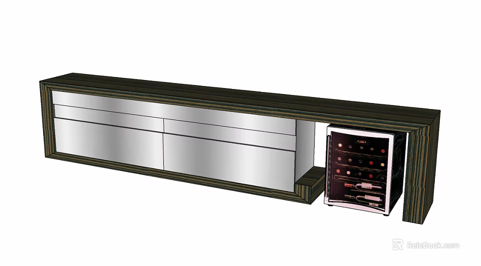 Modern Bar Counter With Wooden Top Silver Drawers And Wine Storage Rack 3d model 