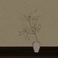 Elegant White Vase Displaying Dried Brown Leaf Branches On Beige Wall 3d model