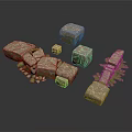 3D Stone Scene Components With Large Blocks Small Pieces And Grass Details