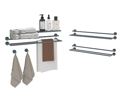 Bathroom Hardware Tools Including Wall Mounted Towel Racks Shelf With Towels And Toiletries 3d model