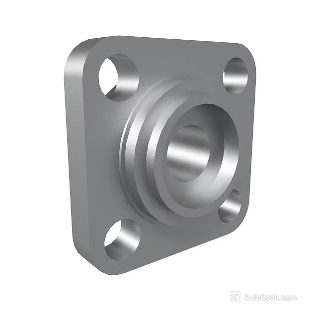 Square Metal Flange Industrial Mechanical Component With Four Mounting Holes And Circular Center Connection 3d model 