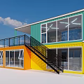 Colorful Container Building for Starbucks Coffee with Large Glass Windows and Bright Facade