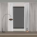 Elegant Light Colored Curtains Framing Window With Green Mountain View And Floor Lamp