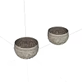 Two Silver Bowls with Intricate Carved Patterns and Dark Interior Finish 3d model