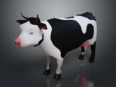 Low Poly 3D Cow Model With Black And White Stylized Character Design 3d model