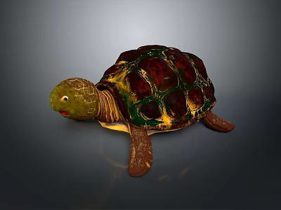 Reptile Tortoise With Red And Green Patterned Shell Green Head And Brown Limbs 3d model
