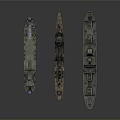 Three Detailed Vintage Ship Models With Colorful Hulls And Deck Features