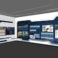 Modern Exhibition Hall Interior With Multiple Display Screens And Information Charts 3d model