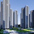 Modern High Rise Residential Complex With Green Spaces And Roads