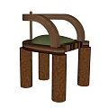 Modern Wooden Dining Chair With Curved Backrest Green Cushion And Cylindrical Legs