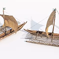 Pair of Traditional Wooden Sailing Boats with Handmade Bamboo Structure and Classic Design