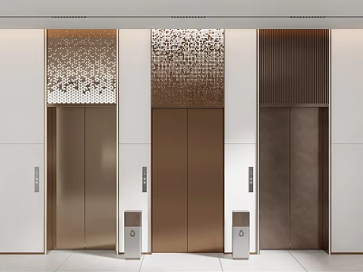Elegant Modern Elevator Lobby Interior With Bronze Doors And Decorative Wall Panels 3d model