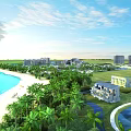 Modern Hinged Door Design in Coastal Resort with Beachfront and Palm Trees