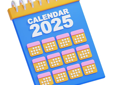 Decorative Ornament Set With 2025 Calendar Blue Background Yellow Spiral And Pink Top Grids 3d model
