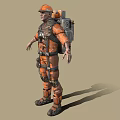 Game Movie Character in Orange Workwear Uniform With Safety Helmet And Backpack