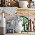 Stylish Organized Kitchen Shelves With Jars Plates Bowls Utensils And Cutting Boards
