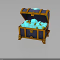 Open Treasure Chest Filled With Blue And Yellow Gemstones And Gold Accents