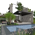 Modern Detached Villa Exterior Design With Lush Greenery And Courtyard Elements 3d model