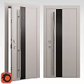 Modern Swing Door Design With Aluminum Frame Black Stripes And Silver Handle Details