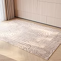 Square Beige Light Brown Rug With Wavy Circular Patterns On Wooden Floor