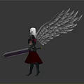 Fantasy Warrior Character With White Wings White Hair Armor Long Sword And Cape