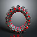 Futuristic Circular Mechanical Ring Structure With Red Lights And Silver Components