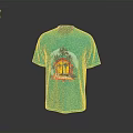 Turquoise Casual T Shirt With Hawaii Print Palm Trees And Sunset Design